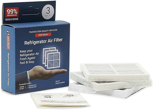 [9918 FIlter OEM Mania] refrigerator Air Filter Pack of 3 Replacement Part Compatible Kenmore 469918 LG ADQ732144042 ADQ73214404 ADQ73214405 ADQ73214406 ADQ73214408