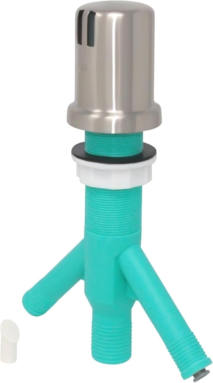 Dual Air Gap with Satin Nickel Brass Cap for Dishwasher and Tankless Reverse Osmosis Filter and Extra Long Thread (AG200-707, AG200-X07, AMERIGAP)