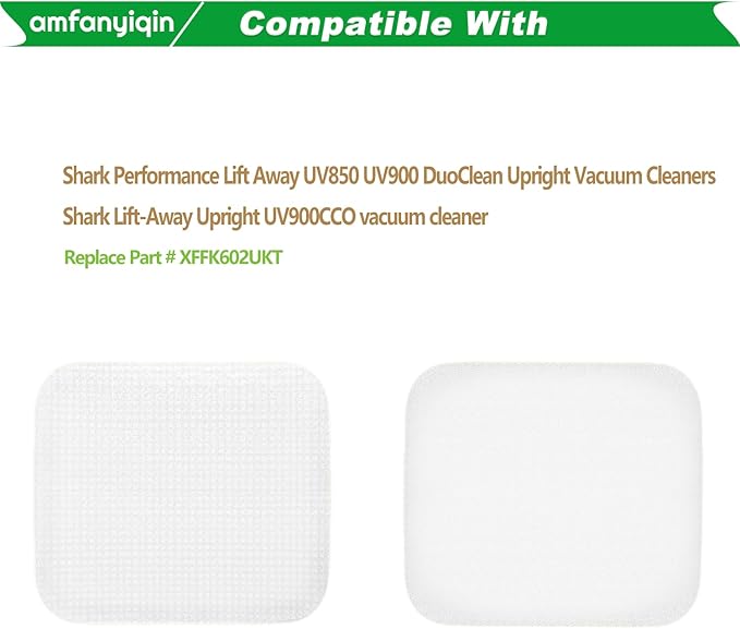 Filter Replacements Compatible with Shark Performance Lift Away UV850 UV900 DuoClean Upright Vacuum,4-Sets Foam & Felt,Replace Part #XFFK602UKT