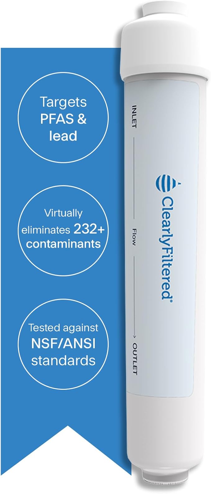 Clearly Filtered Inline Water Filter – Plastic/Vinyl/Copper ¼” Fitting | Targets 232+ Contaminants Including PFAS, Lead & Fluoride | Universal ¼” Inline Filter for Refrigerator Water Lines