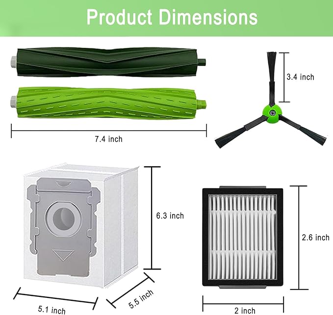 Replacement Parts for iRobot Roomba E5 E6 E7 i2 i3 i3+i4 i4+ i5 i5+ i6 i6+ i7 i7+ i8 i8+/Plus i1 E i j Series Robot Vacuum,1 sets of multi-surface roller brushes 4 Vacuum bags 4 filters 4 side brushes