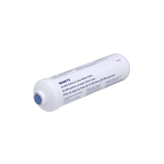 Watts Premier 20,000 Gallon Inline Water Filter with Two 1/4" Brass Connectors for Refrigerator, Ice Maker, RV, Camper, Water Cooler, Fountain, Reduces Bad Taste, Odors, Chlorine and Sediment