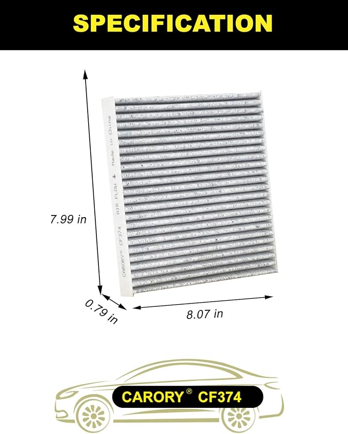 Cabin Air Filter w/Activated Carbon for Toyota Tacoma (2005-2023), Dodge Dart (2013-2016), Pontiac Vibe (2003-2008), OE# 87139-YZZ09, 88508-01010, CF10374
