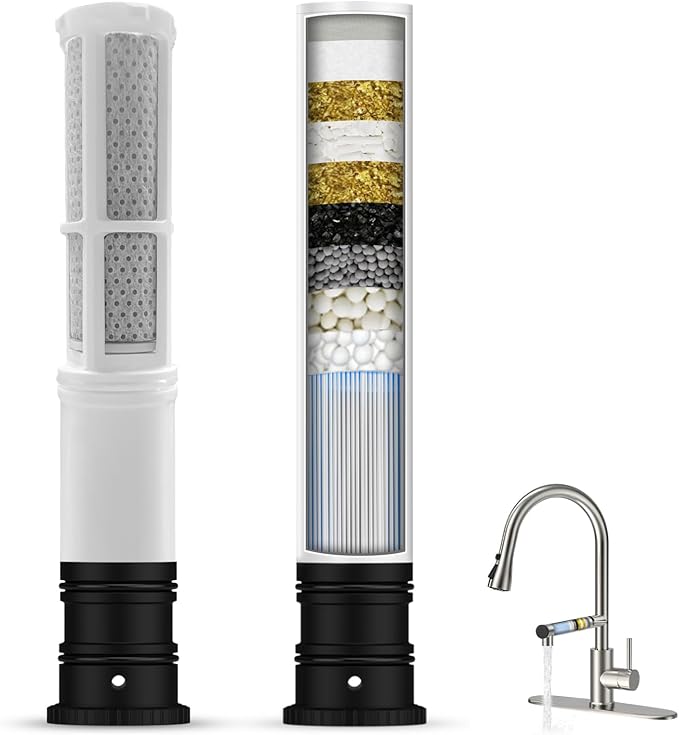 FEELSO Replacement Filters for Feelso Filtered Kitchen Faucet with Pull Down Sprayer (2 Pack), Reduces PFAS, PFOA/PFOS, Lead, Chlorine, Bad Taste & Odor, NSF/ANSI 42 Certified, 50 Gallons