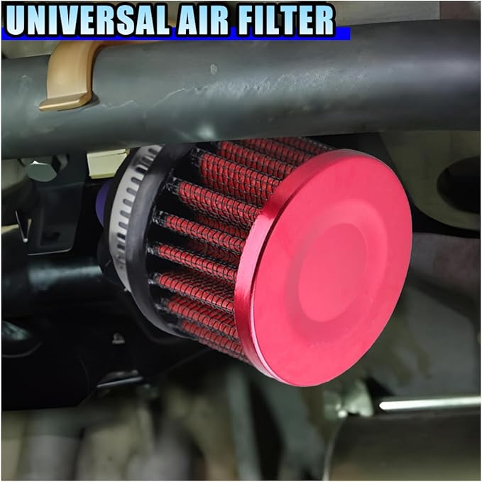 1" Car Air Intake Filter, 25mm Auto Crankcase Cold Air Filter Cleaner with Adjustable Clamp, Universal Vent Valve Cover Breather for Car, Motorcycle (Red)