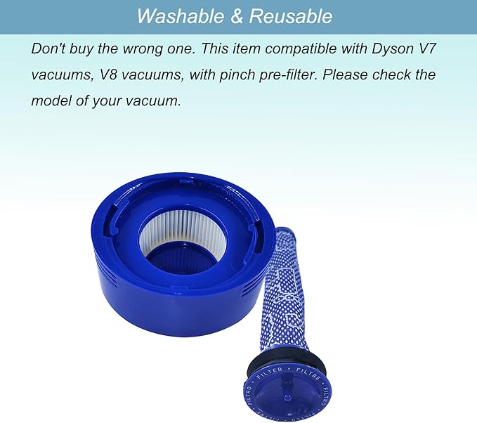 V8 Filter Replacement Kit for Dyson V7 V8 Vacuums, with Pinch Pre-Filter, Compare to Part 967478-01 & 965661-01, 6 Pack