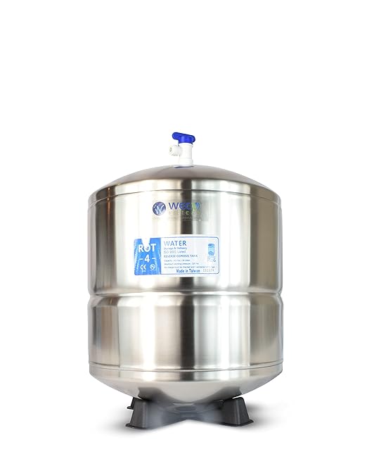 Pressurized RO Water Stainless Steel Storage Tank - Total Capacity 4.5 Gal & appx. 2.8 Gal Usable Capacity (ROT-4-SS)