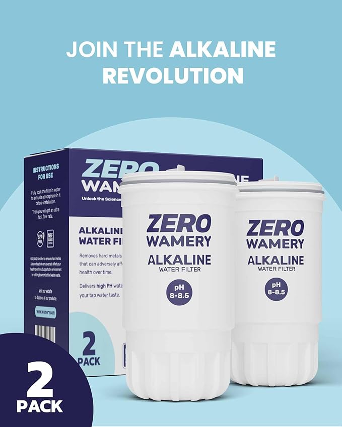 Wamery 5‑Stage Alkaline Pitcher Filter 2‑Pack - Replacement for Model ZR‑017 Pitchers & Dispensers, Improves pH & Taste, Activated Carbon + Ion‑Exchange, Leak‑Free Fit, Easy Install