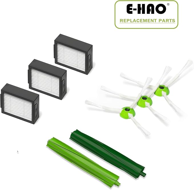 Replacement Vacuum Parts for iRobot Roomba i & j & e and Combo i & j Series, 1 Sets Rubber Brushes, 3 HEPA Filters, 3 Side Brushes for i1+/i2+/i3+/i4+/i5+/i6+/i7+/i8+/j5+/j6+/j8+/j9+/e5/e6