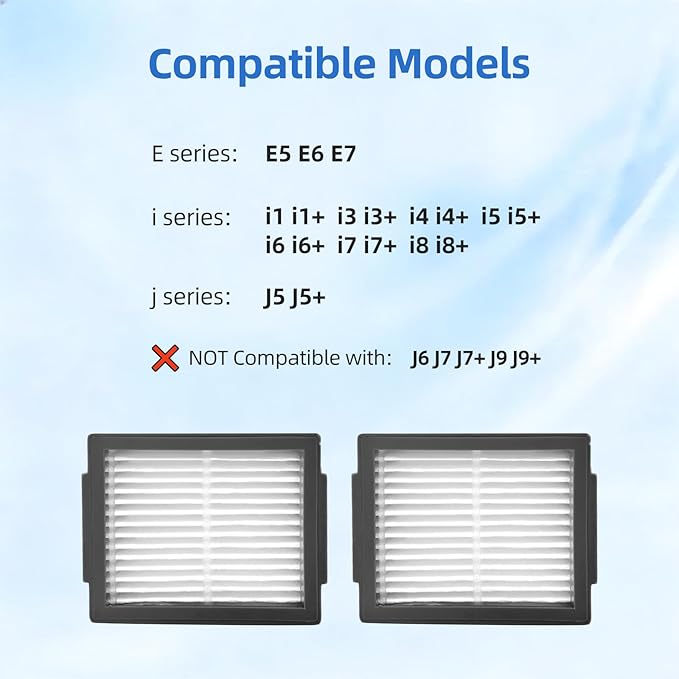 12-Pack High-Efficiency Filters Replacement Compatible for iRobot Roomba E, I, J Series i1 i1+ i3 i3+ i4 i5 i5+ j5 j5+ i6 i6+ i7 i7+ i8 i8+ E5 E6 E7 Robot Vacuum Accessories, not for J7 J7+ j8+ j9+