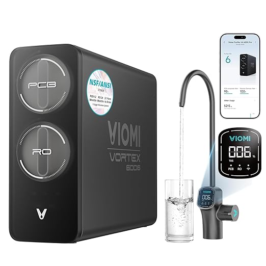 VIOMI V6 Pro Reverse Osmosis System, 600 GPD Undersink Tankless RO Water Filter System, 9 Stage Filtration, 3:1 Pure to Drain, Reduce TDS, NSF/ANSI 372 & 58 Certified, Smart LED Faucet (V6 Pro 600GPD)