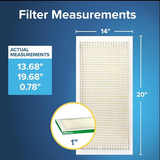 Filtrete 14x20x1 AC Furnace Air Filter, MPR 700, MERV 8, Tough on Pollen, Easy on Airflow, 3-Month Pleated 1-Inch Electrostatic Air Cleaning Filter, 6-Pack (Actual Size 13.68 x 19.68 x 0.78 in)