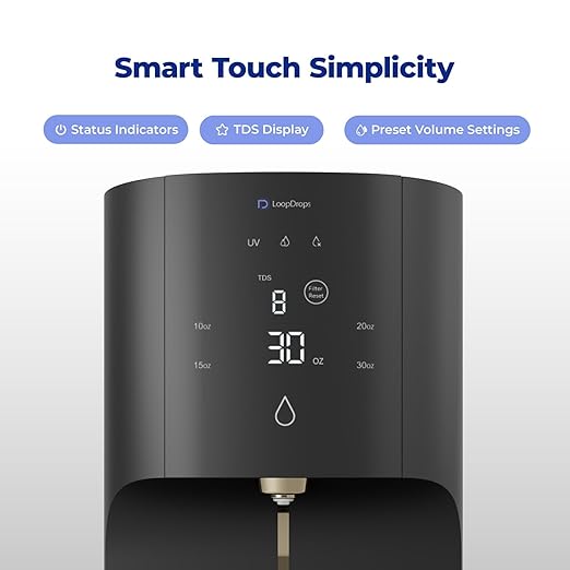 Countertop Reverse Osmosis System - 3:1 Pure to Drain Ratio RO Water Filter, 24H UV Light & Real-time TDS Display, 5-Stage 0.0001μm Filtration for Home, Office & RV, Portable Water Purifier