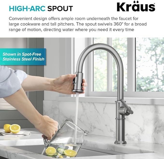 KRAUS® Allyn™ Traditional Industrial Pull-Down Single Handle Kitchen Faucet in Spot-Free Stainless Steel, KPF-4100SFS