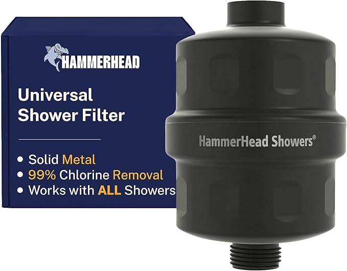 HammerHead Showers® Solid Metal Shower Head Filter – KDF 55 Shower Filter, High Pressure Universal Shower Filters to Remove Toxic Chemicals – Removes Chlorine and Heavy Metals – Matte Black