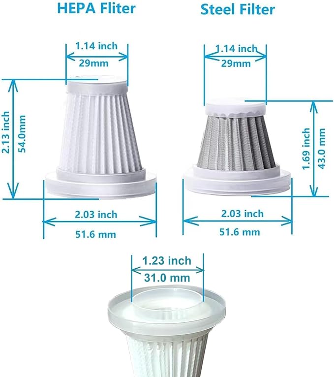 1 Steel + 3 Hepa Replacement 2 inch Filters Compatible with IYOFINE ST-6653 Plus, Houscly-ST6653, IHE HL-107, Saker, Sakerplus, XCOOL, houscly, Wirelume, Wansimoo, HRYCF, Yomile, Piwosa, CHUMPOSH Vac
