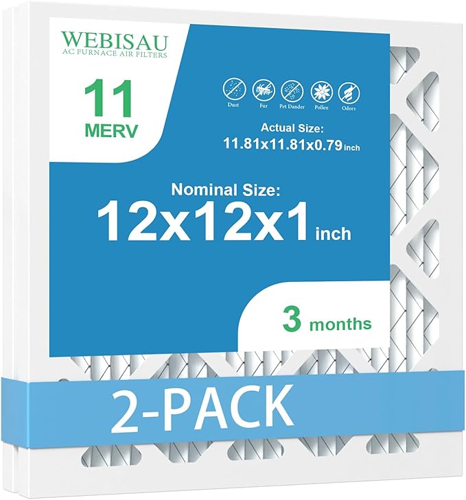 12x12x1 Air Filter MERV 11 MPR 1000 Furnace Filters 2Pack Pleated HVAC AC Furnace Air Filters,Air Conditioner Filters (Exact size: 11 3/4"x11 3/4"x 3/4")