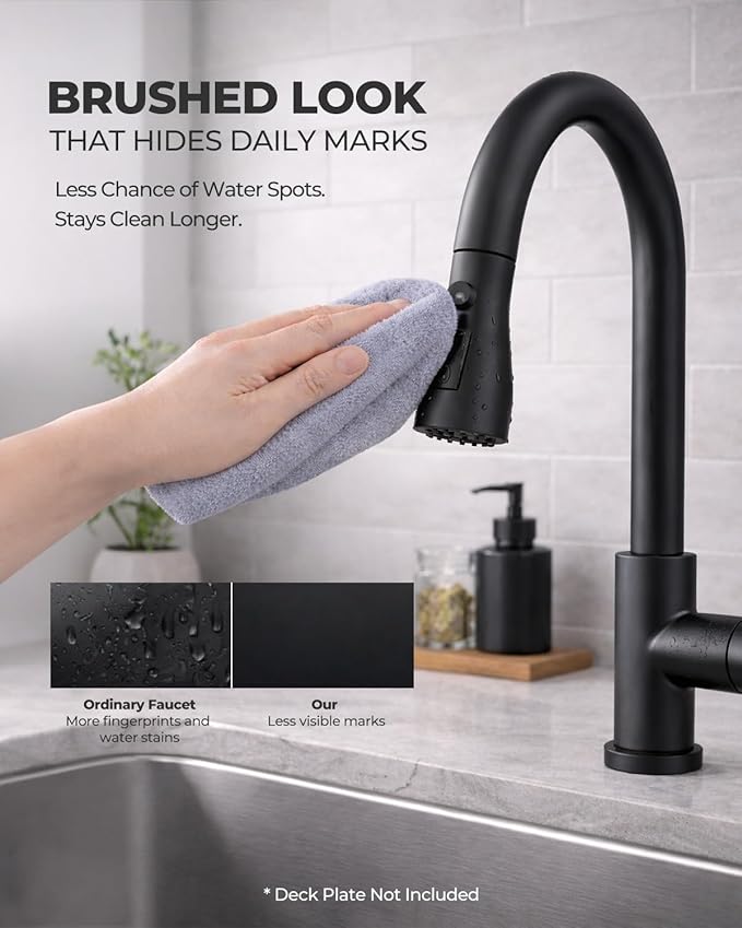 WEWE Kitchen Faucets with Pull Down Sprayer, Stainless Steel Single Handle 1 Hole for Family Kitchen Commercial Camper Laundry Rv Bar, Matte Black