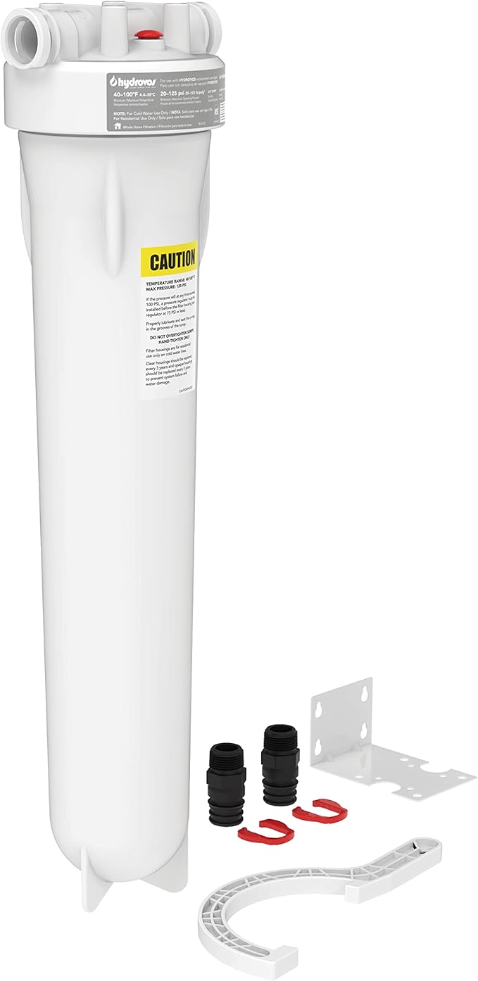 HYDROVOS 20-Inch Water Filter Housing, NSF Certified, 3/4” Ports, Built-in Pressure Relief Valve, Use for 20" x 2.5" Whole House Water Filtration System to Reduce Sediment, Rust, Filter Not Included