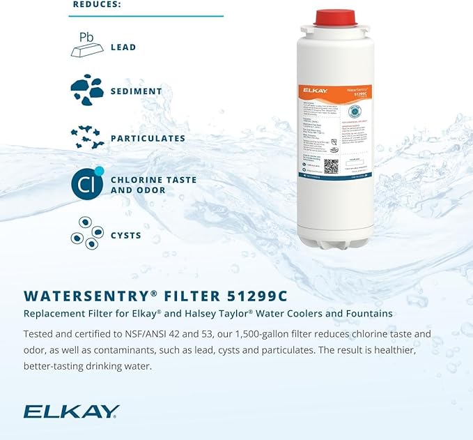Elkay Genuine WaterSentry 51299C Lead + Microplastics NSF/ANSI Certified Filter (Coolers & Fountains)