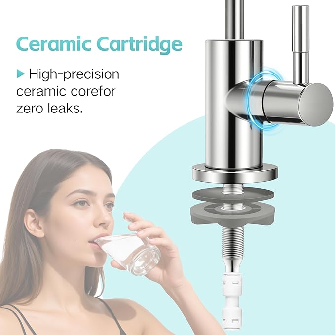 Drinking Water Faucet, Lead-Free Kitchen Water Filter Faucet for Reverse Osmosis or Water Filtration System, RO Faucet, Brushed Nickel (Silver)