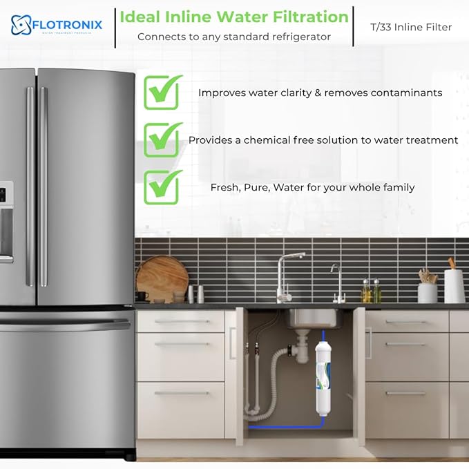Flotronix 10" x 2" Inline Carbon Water Filter – 1/4" Female Threaded In/Out – Post RO Filter for Ice Maker, Refrigerator, Under-Sink – Removes Chlorine, Taste & Odor – 2 Pack