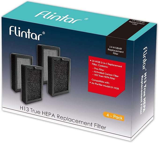 Flintar LV-H128-RF Replacement Filter, Compatible with Levoit LV-H128 Air Purifier, 3-Stage H13 Filtration System, 4-Pack