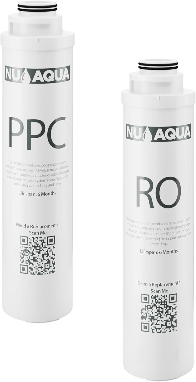 NU Aqua Countertop Reverse Osmosis Water Filter System Replacement Set - Counter Top Dispenser - Includes Sediment and Carbon Filter, and RO Membrane