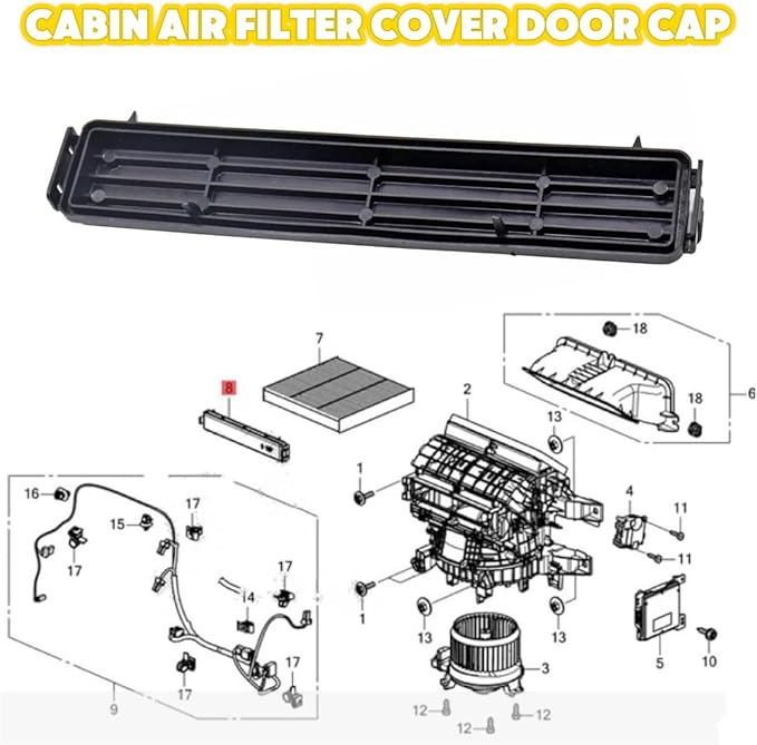 Cabin Air Filter Cover Door Cap Replacement 27276-3JC1A Fit for Nissan Altima Maxima Murano Pathfinder Models (27276-3JC1A)