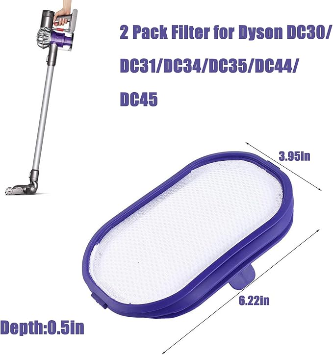 2 Pcs Filter for Dyson DC30/DC31/DC34/DC35/DC44/DC45/DC43H Digital Slim,DC56 Washable Pre-Filter Replacement Compatible with Dyson Vacuum Cleaners,Replaces Pre-Filter Part #917066-02