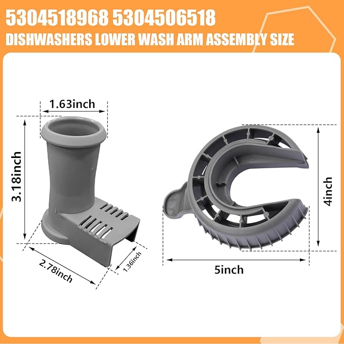 5304518968 Dishwasher Lower Spray Arm Support and 5304506518 Dishwasher Sewer Filter/Trap Drain Filter Replacement for Frigidaire Dishwashers Spray Arm Assembly Replaces 154252101,154292901,154294101
