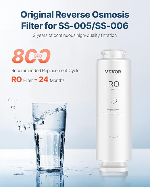 VEVOR Reverse Osmosis Filter, 11-stage Reverse Osmosis Water Filter Replacement, Compatible with SS-005 800 GPD Under Sink Water Filter, 24 Months RO Filter Cartridge, Reduces Lead & Chlorine, Rust