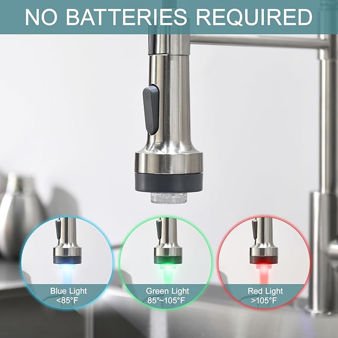 GIMILI Kitchen Faucet with Soap Dispenser Single Hole Pull Down Sprayer LED Faucet, Suitable for Farmhouses, RV, Laundry Room, Outdoor, and Campers. Llave para fregadero de cocina Brushed Nickel
