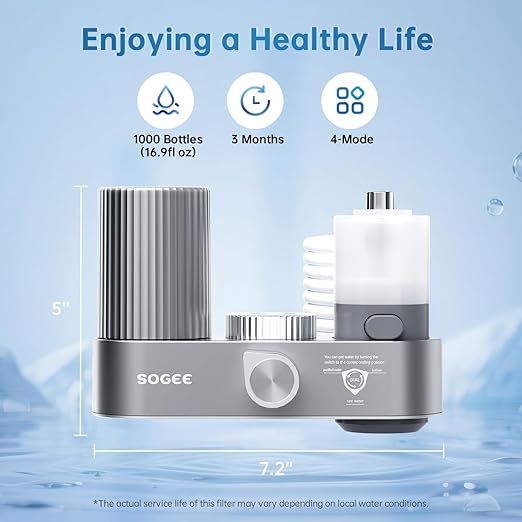 Faucet Water Filter, 4-in-1 Kitchen Sink Filter with Filtration/Raw/Booster/Cleaning Mode, NSF42 Remove Chlorine & Odors,35”Hose and 360° Cleaning,Fits 95% of Kitchen Faucets,1*Filter, LJ209