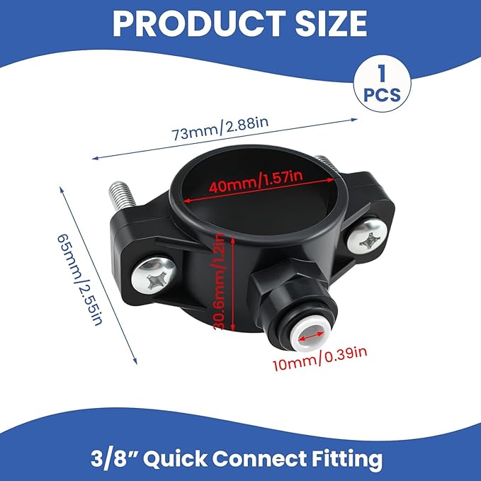 1 Pack 3/8" Quick Connect Drain Saddle Valve, Durable Plastic Hose Pipe Adapter for Under-Sink Reverse Osmosis Systems