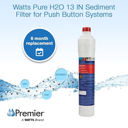 Watts Premier H2O-F14 Pure H2O 5-Micron Sediment Water Filter Replacement for H2O-DWCB200 and H2O-DWUF300 Under Counter Water Filtration Systems, Push Button Design