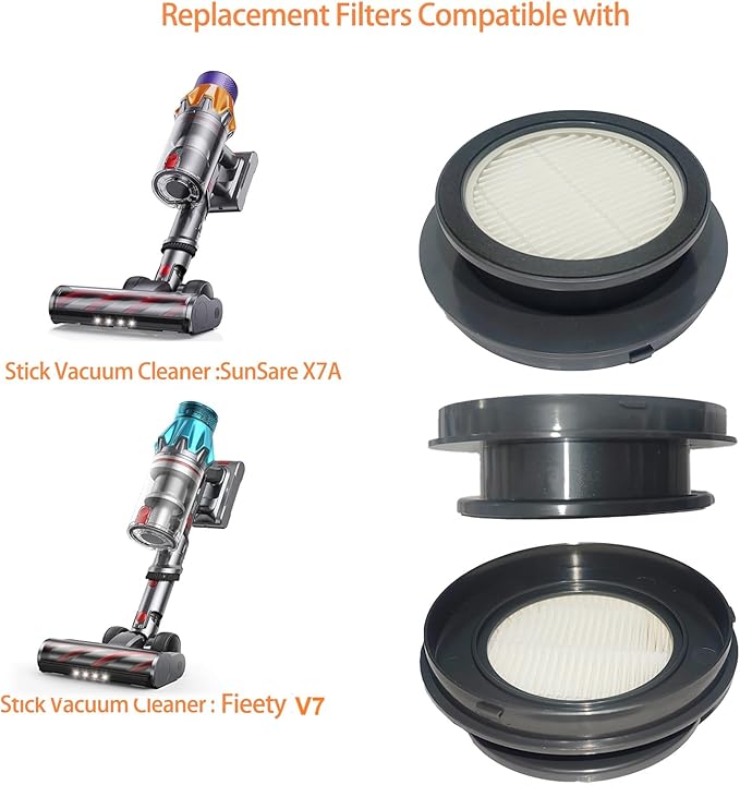 4 Pack X7A/X7A Pro Hepa Replacement Filters Compatible with SunSare Cordless Vacuum Cleaner, Washable Hepa Filters Works with Fieety V7 Vacuum