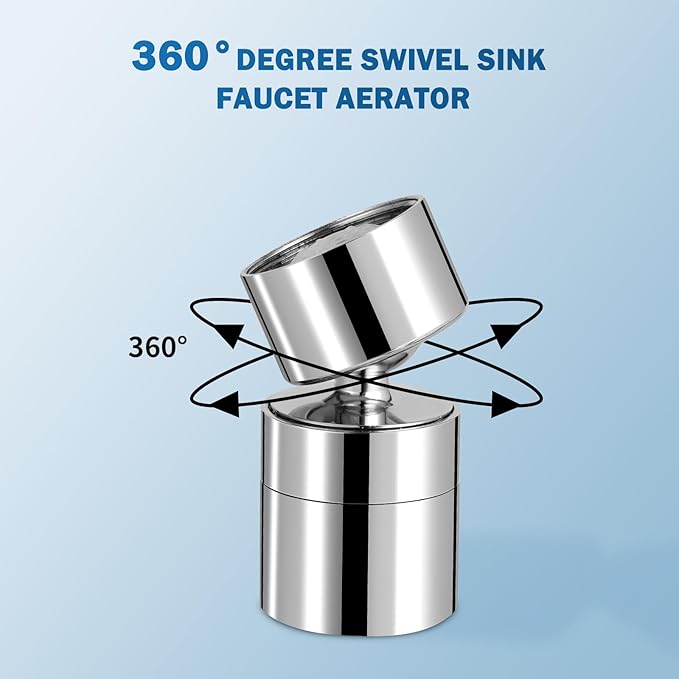 Hibbent Metal Faucet Aerator, 360-Degree Swivel Metal Kitchen Sink Aerator, Dual-function Sink Sprayer Attachment, Faucet Replacement Part 55/64'' Female Thread, Silver