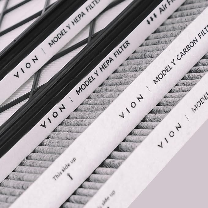 VION Model Y Front Trunk HEPA Carbon Air Filters Kit - (2x HEPA filters and 2x Carbon filters per package) - 4 packs per package with installation tools