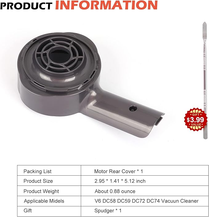 Motor Rear Cover/Motor Back Cover Compatible with Dyson V6 Vacuum Cleaner DC58 DC59 DC62 DC72 DC74 SV03 SV04 SV05 SV06 SV07 SV08 SV09 Models, Upgrading Parts to Install Hepa Filter