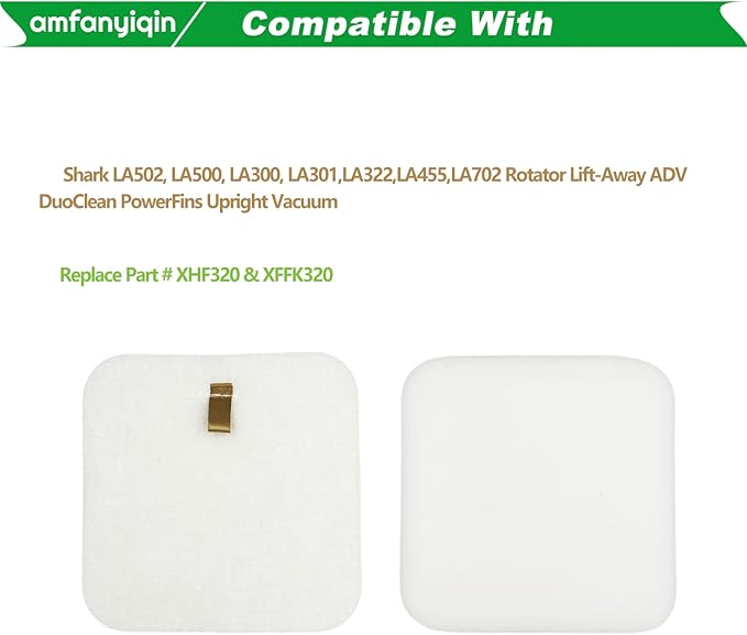 Filter Replacements Compatible with Shark LA502, LA500, LA300, LA301,LA322,LA455,LA702 Ratator Lift-Away ADV DuoClean PowerFins Upright Vacuum,3-Sets Foam & Felt,Replace Part # XFFK320 & XHF320