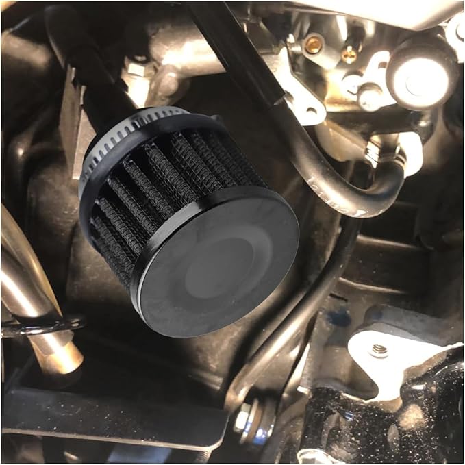 1" Car Air Intake Filter, 25mm Auto Crankcase Cold Air Filter Cleaner with Adjustable Clamp, Universal Vent Valve Cover Breather for Car, Motorcycle (Black)