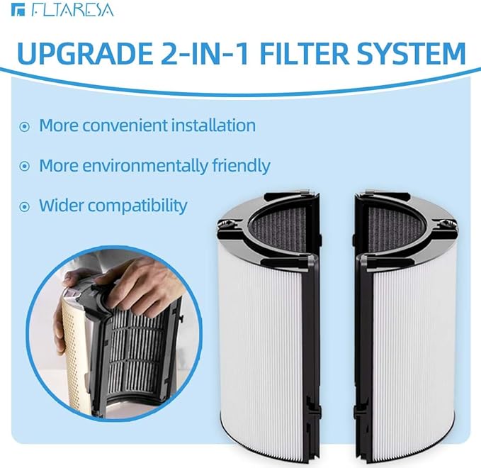 2 Pack Replacement Filter for Dyson Air Purifier TP10 TP7A TP06 TP09 TP07 HP07 HP06 HP09 HP10 PH01 PH02, 2-in-1 360° Combi Glass HEPA & Carbon Filter, #965432-01, for Dyson Pure Cool Hot Fan