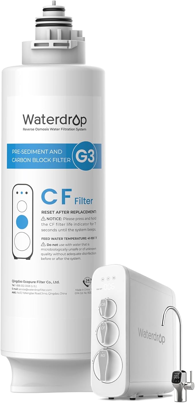 Waterdrop G3-N1CF Filter, Replacement for Waterdrop G3-W & G3P600 & G3P800 Reverse Osmosis System, 6-month Lifetime