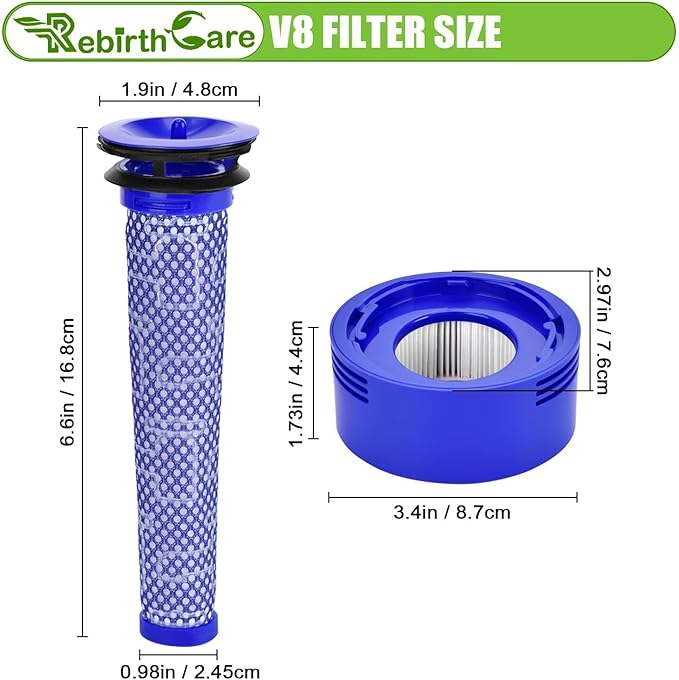 V8 Filter Replacement for Dyson V7 V8 Animal Absolute Motorhead Cordless Stick Vacuum Cleaner, Compare to Part # 965661-01 & 967478-01