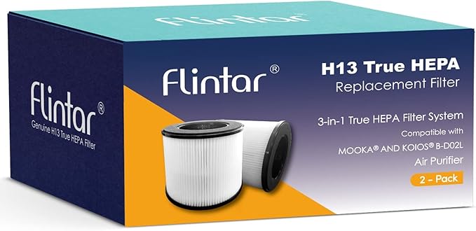 Flintar B-D02L/M05 Replacement Filter, Compatible with MOOKA M05, B-D02L Air Purifier; Works for VEWIOR B-D02U and for Tailulu D10 Air Purifi-er, 3-in-1 H13 True HEPA Filter Set, 2-Pack