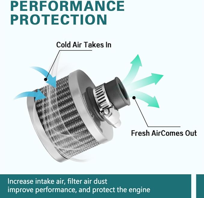 12mm Air Filter Intake Filter Breather, Valve Cover Breather, Mini Universal Motor Cone Cold Clean Air Intake Filter Turbo Vent Breather, Vehicle Engine Air Filters Suitable for Cars Motorcycles