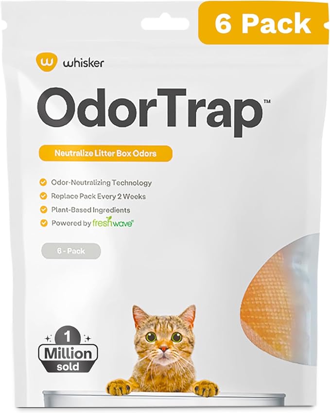 OdorTrap Pack Refills by Whisker, 6 Pack Refill for OdorTrap Pod (Pod Not Included), Eliminates Litter Box Odors, Compatible Traditional Litter Boxes, 8.96 Fl Oz
