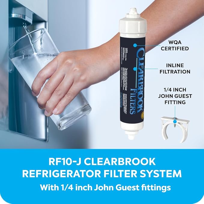 Clearbrook RF10-J Refrigerator Filter System, 1/4 Inch John Guest Fittings, Compatible with Refrigerators without Built-in Filtration