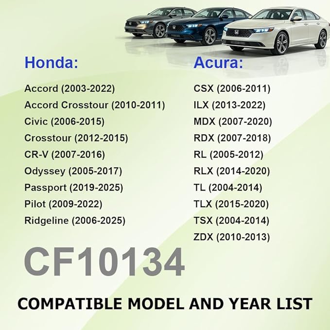 Car Fresh Breeze Air Filter Replacement for Car Passenger, Premium Cabin Air Filter with Activated Carbon, Easy to Install, Auto Compartment Air Filters Fit for Acura, Replaces CF10134